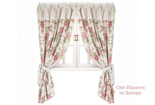 Штора Прованс Large Pink Rose 170x140 см с мережкой (003657) фото №1
