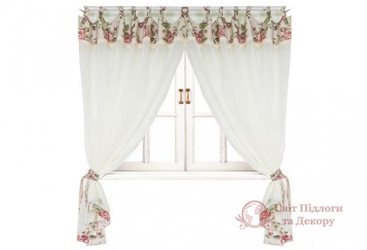 Штора Прованс батист Large Pink Rose 170x145 см с кантом и мережкой (003667) фото №1