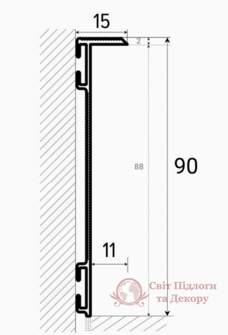 Алюмінієвий плінтус приховантого монтажу Kluchuk 90x15 ALU-S9015 фото №3