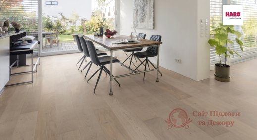 Паркетная доска Haro, Дуб кристально-белый маркант 538934, 1-но пол. фото №2 Паркетная доска Haro, Дуб кристально-белый маркант 538934, 1-но пол. фото №2